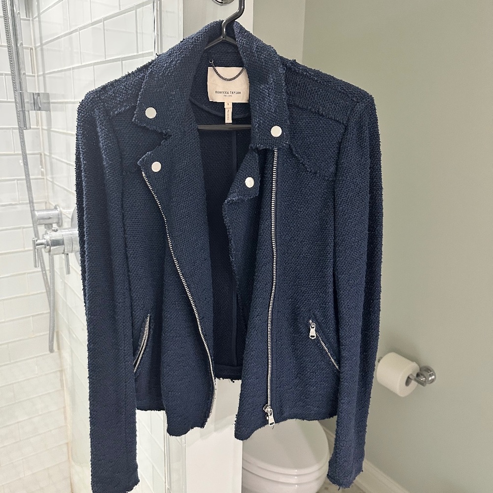 Rebecca Taylor Navy Blue Tweed Biker Jacket size 6